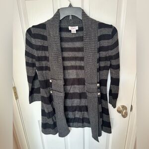 Vintage Candie's Womens Open Front Black and Gray Striped Cardigan Sweater Y2K